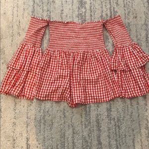 Red and white off the shoulder top